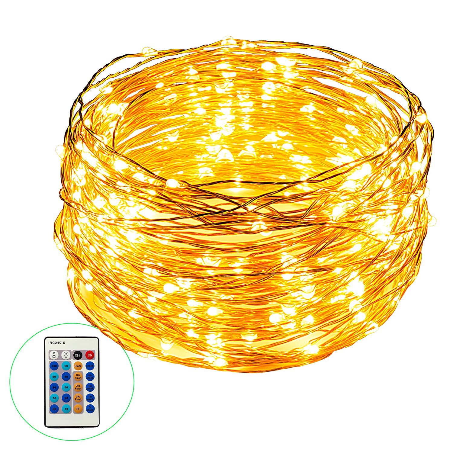 Weico 99ft 300 LED Dimmable String Lights with Remote Control - Waterproof Copper Wire Fairy Lights for Bedroom, Garden, Wedding, Party Decor | Indoor & Outdoor Decorative Lighting (Warm White)