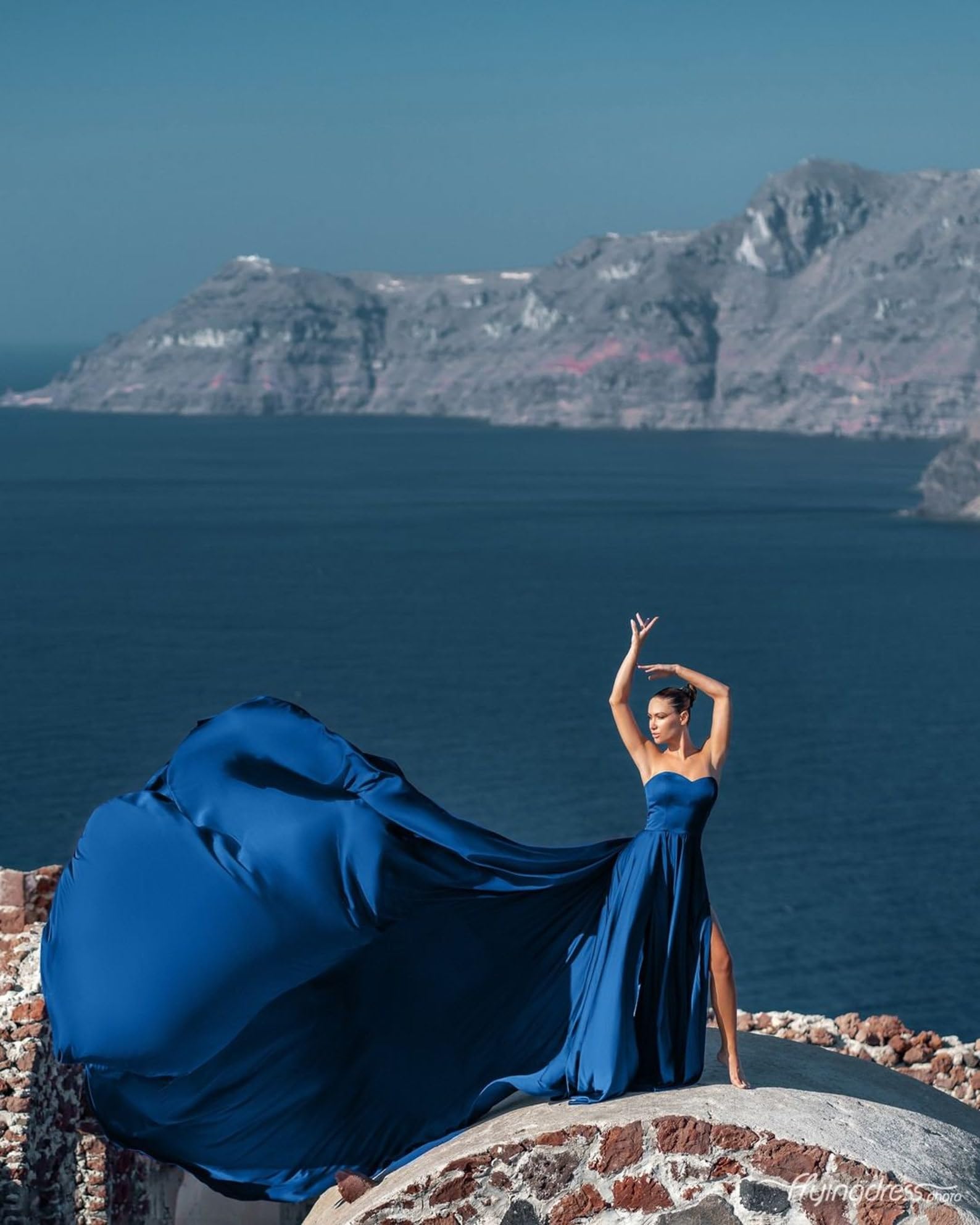 Elegant Long Flying Dress for Photoshoots - Flowy Satin Gown with Train | Perfect for Santorini Vacations, Beach Weddings & Boho Style Photography