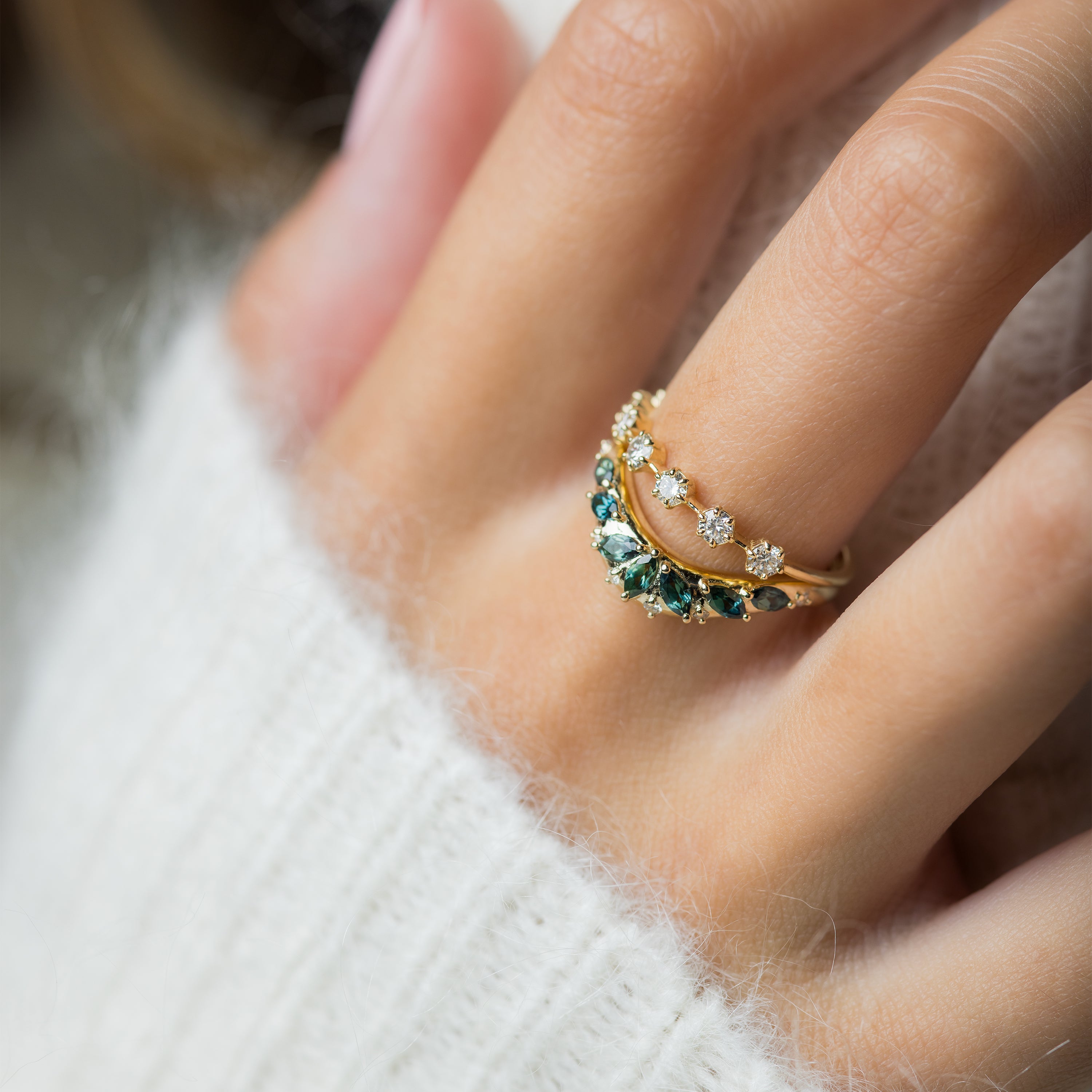Amplify Band with Marquise Green Sapphires - Elegant Green Gemstone Ring for Women | Perfect for Engagement, Wedding, Anniversary & Special Occasions