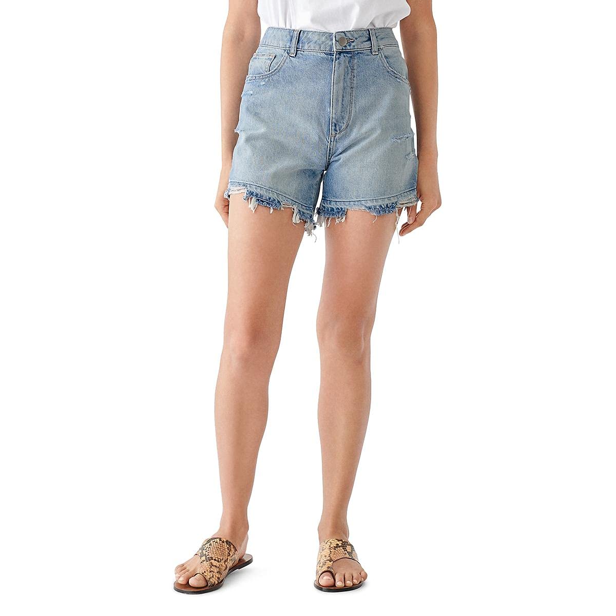 DL1961 Women's Hepburn High-Rise Denim Shorts - Millie Wash Size 27 | Vintage Style Distressed Denim Cutoffs for Summer | Perfect for Casual Outings, Beach Days & Music Festivals