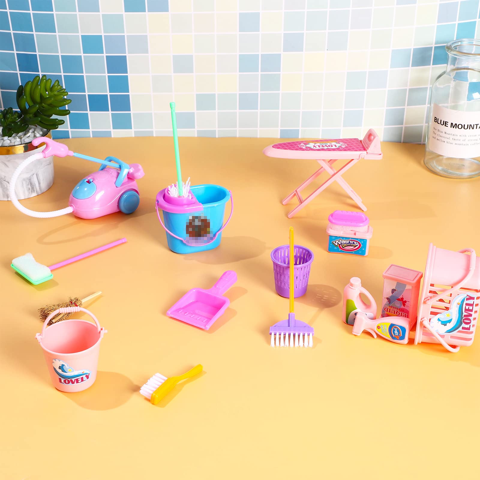 SOTOGO 18-Piece Mini Dollhouse Cleaning Supplies Set - Tiny Doll Accessories for Housework Pretend Play, Dollhouse Furniture & Decoration - Perfect for Kids' Role-Playing & Collectors' Miniature Displays