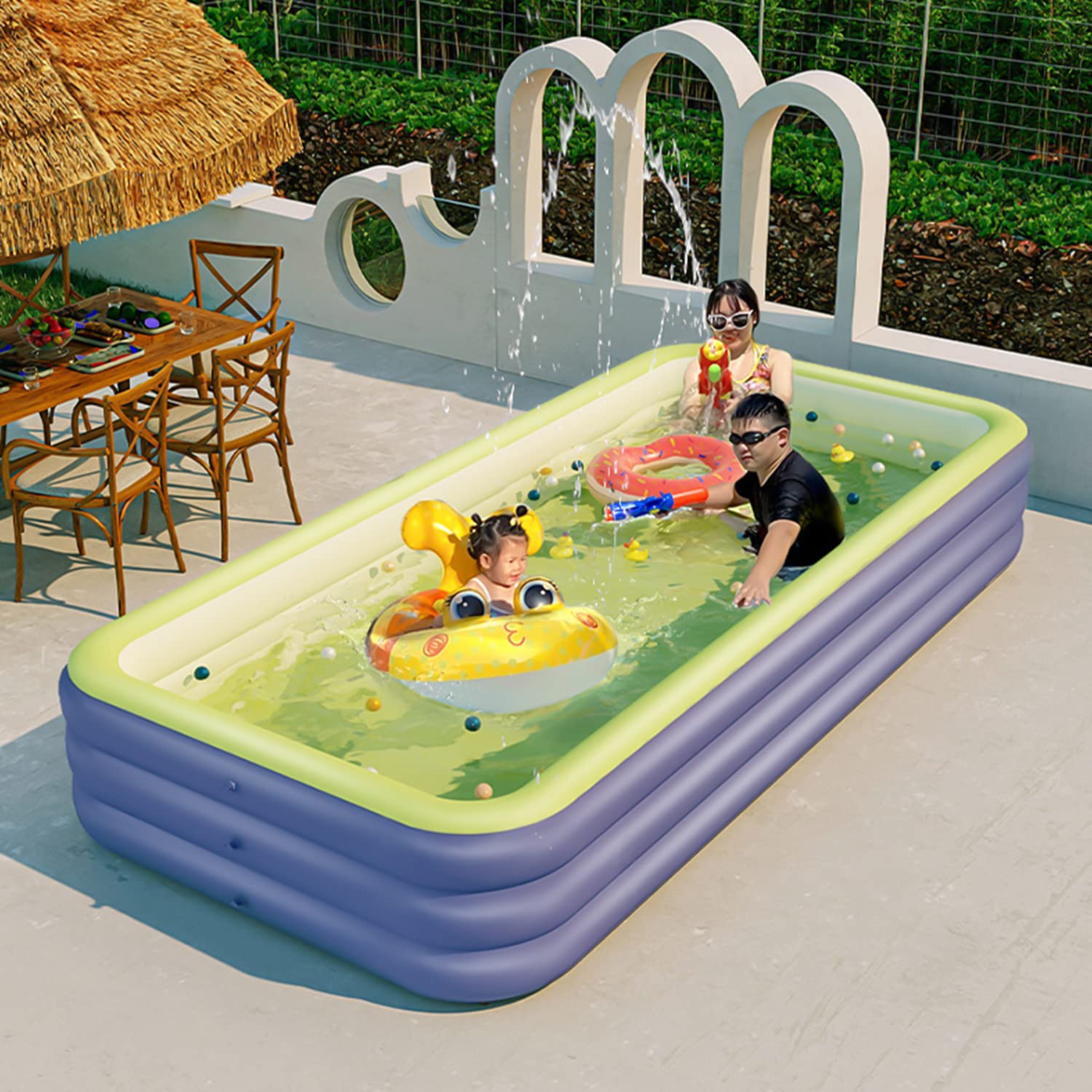 **YUEWO Inflatable Swimming Pool - 2.6m Family-Sized Blow Up Pool for Toddlers, Kids & Adults - 3-Layer Durable Above Ground Pool with Electric Air Pump - Perfect for Garden, Backyard, Water Parties & Summer Fun (Green)**