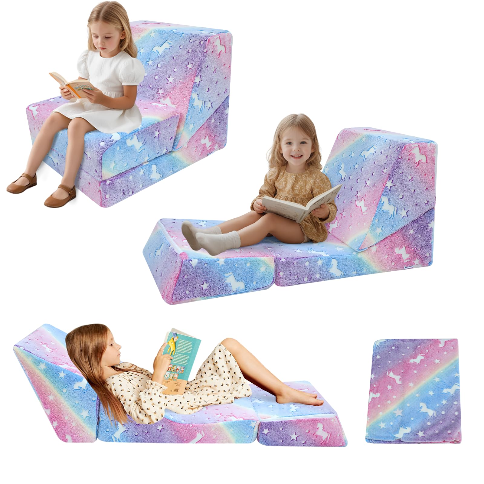 MeMoreCool Kids Fold Out Sofa Chair - Convertible Toddler Couch to Floor Lounger, Flip Out Baby Sleeper with Foam Padding, Foldable Children's Recliner for Playroom, Nursery or Living Room - Perfect for Playtime, Naps & Movie Nights