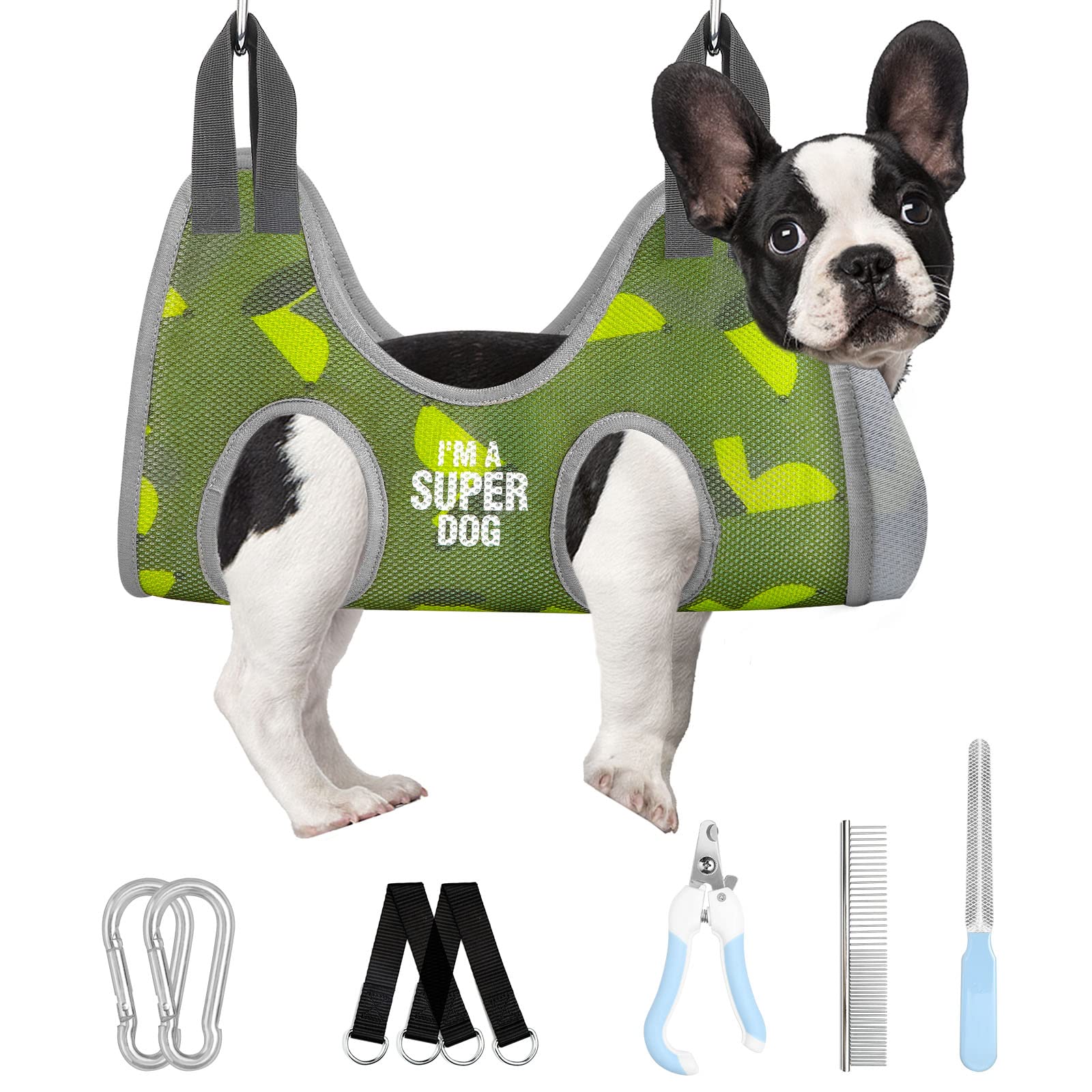 Jenico Dog Grooming Hammock Harness - Adjustable Pet Sling for Safe Bathing & Nail Trimming - Includes Nail Clippers, Trimmer, File & Grooming Comb - Perfect for Home Pet Care & Professional Grooming Sessions