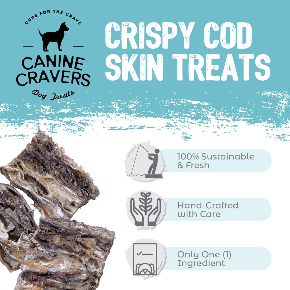Premium Air-Dried Cod Skin Dog Treats - Single Ingredient, Grain-Free & Hypoallergenic - 100% Natural Human-Grade Protein Snacks for Dogs - Perfect for Training, Rewards & Dental Health (4oz/113g)