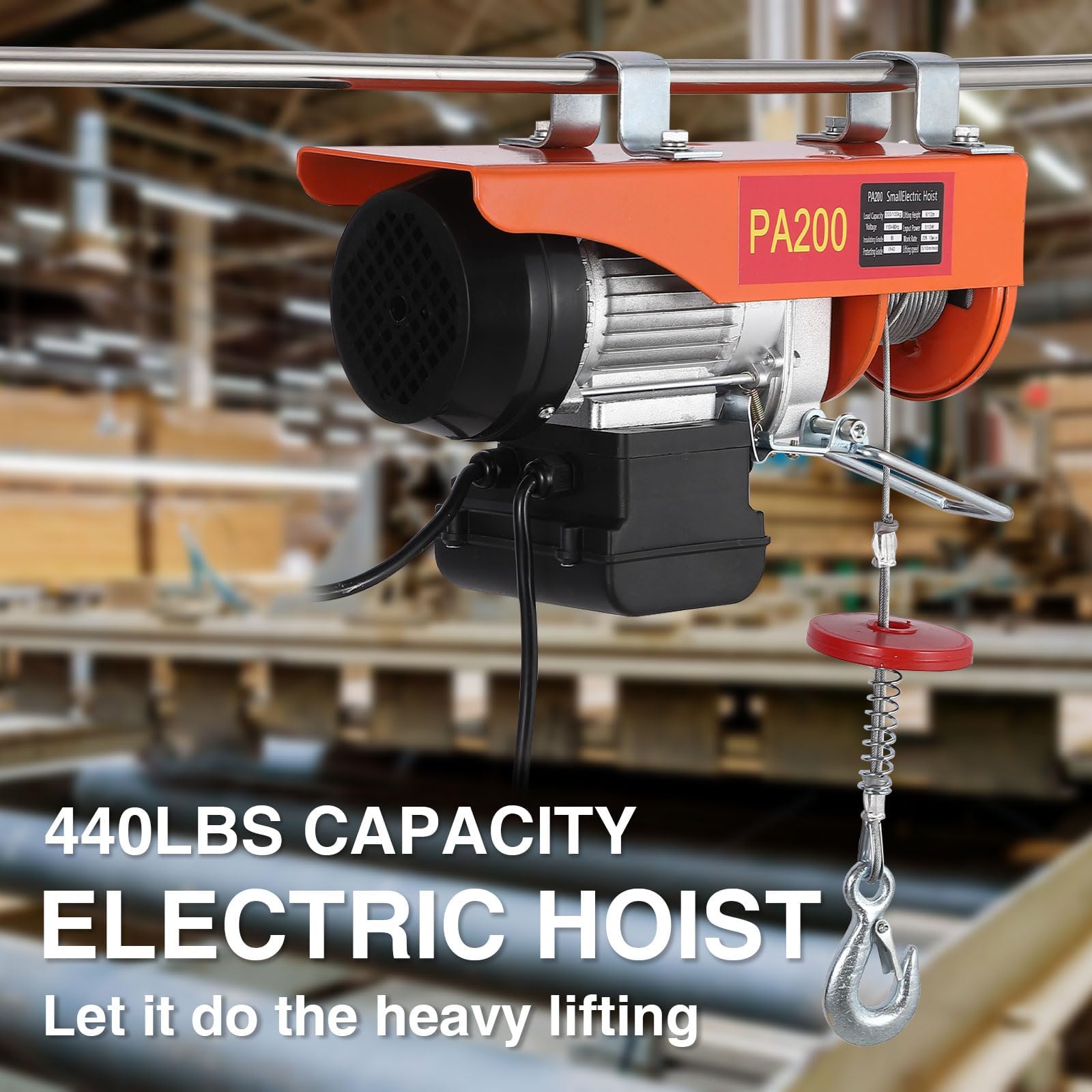 440 Lbs Electric Hoist - 6.5FT Double Slings Engine Lift Crane | 460W 110V Steel Wire Winch for Garage, Warehouse & Factory | Heavy Duty Lifting for Automotive Repair, Construction & Industrial Use