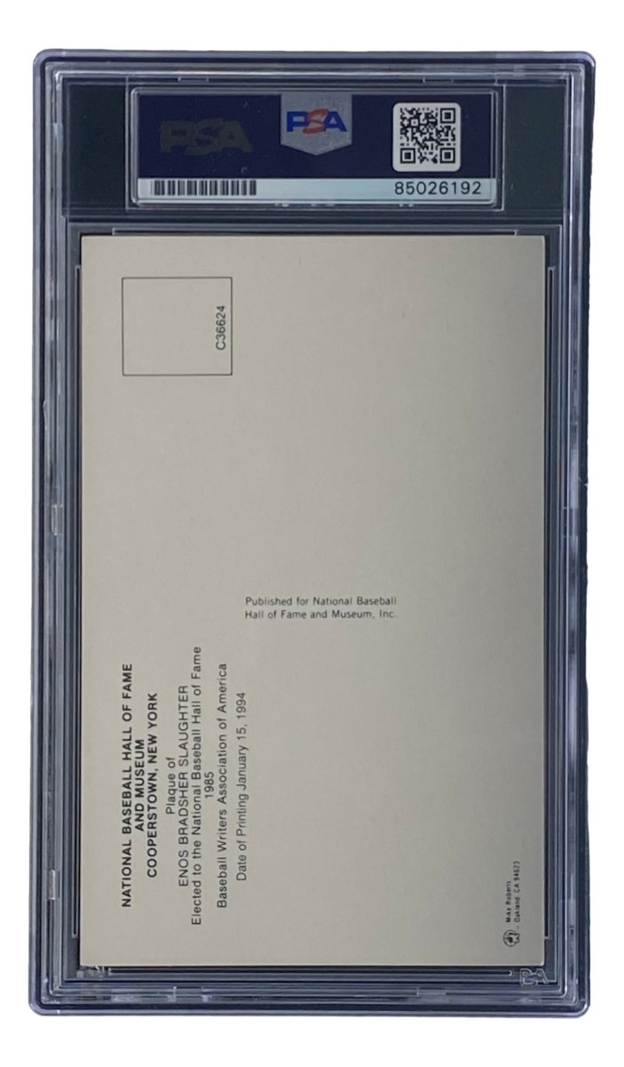 Enos Slaughter Autographed 4x6 St. Louis Cardinals Hall of Fame Plaque Card with PSA/DNA Certification #85026192 - Perfect for Baseball Memorabilia Collections and Sports Fan Gifts