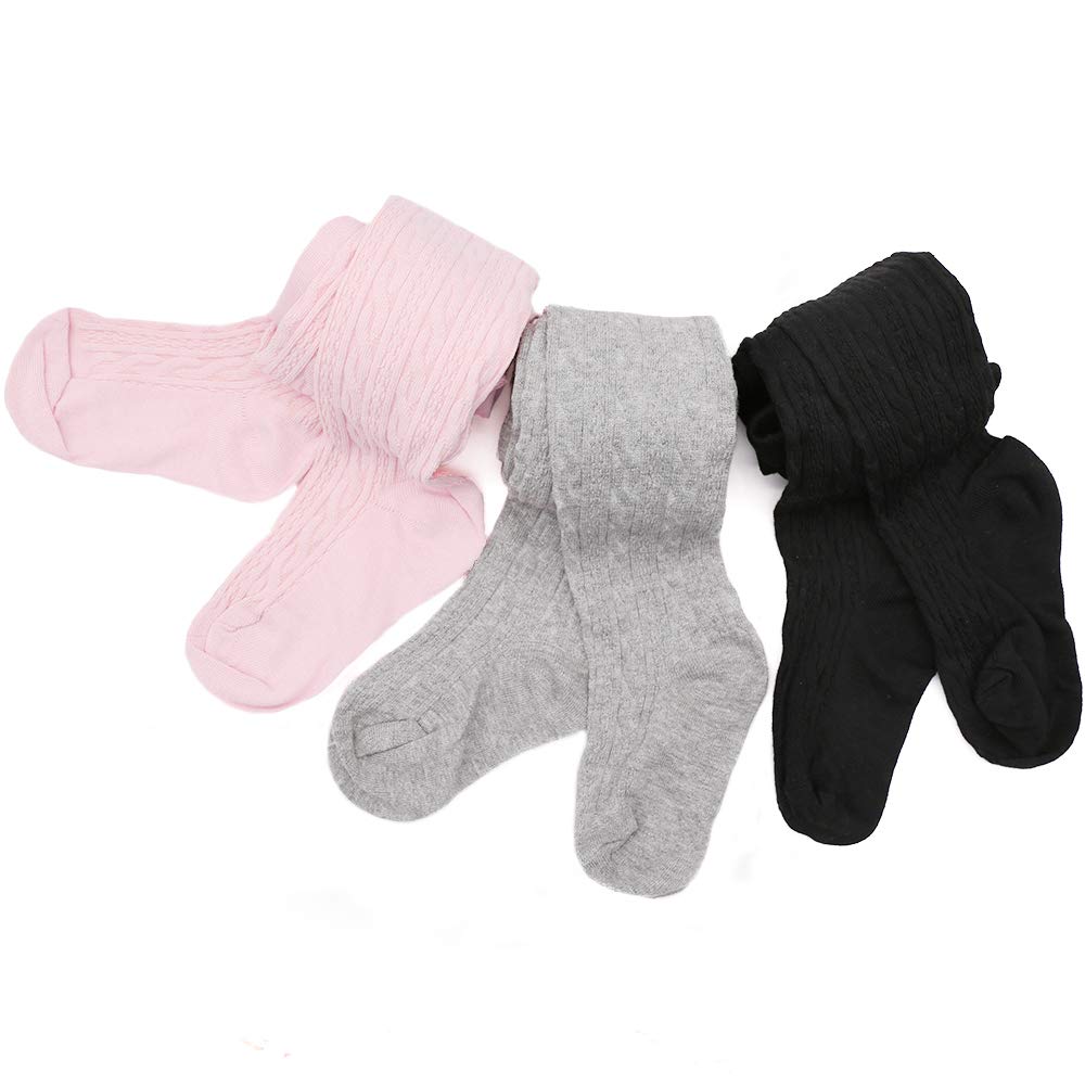TechCity Girls Tights - Seamless Cotton Cable Knit Leggings for Toddlers 2-14 Years | Soft Pantyhose & Stockings for School, Play & Winter Outfits