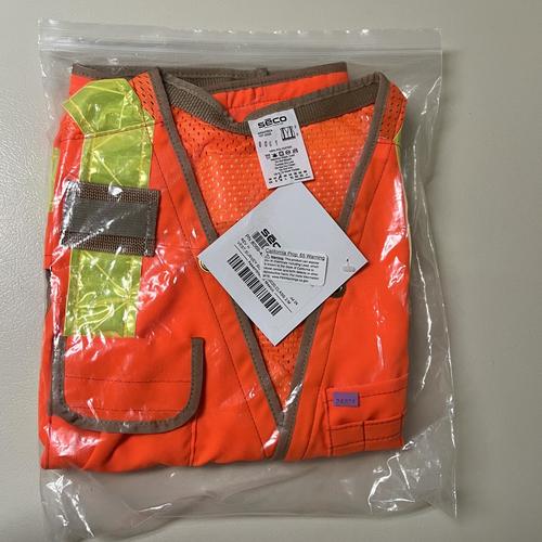 High Visibility SECO Class 2 Surveyor's Safety Vest with Breathable Mesh Back - Orange, Medium (44-46