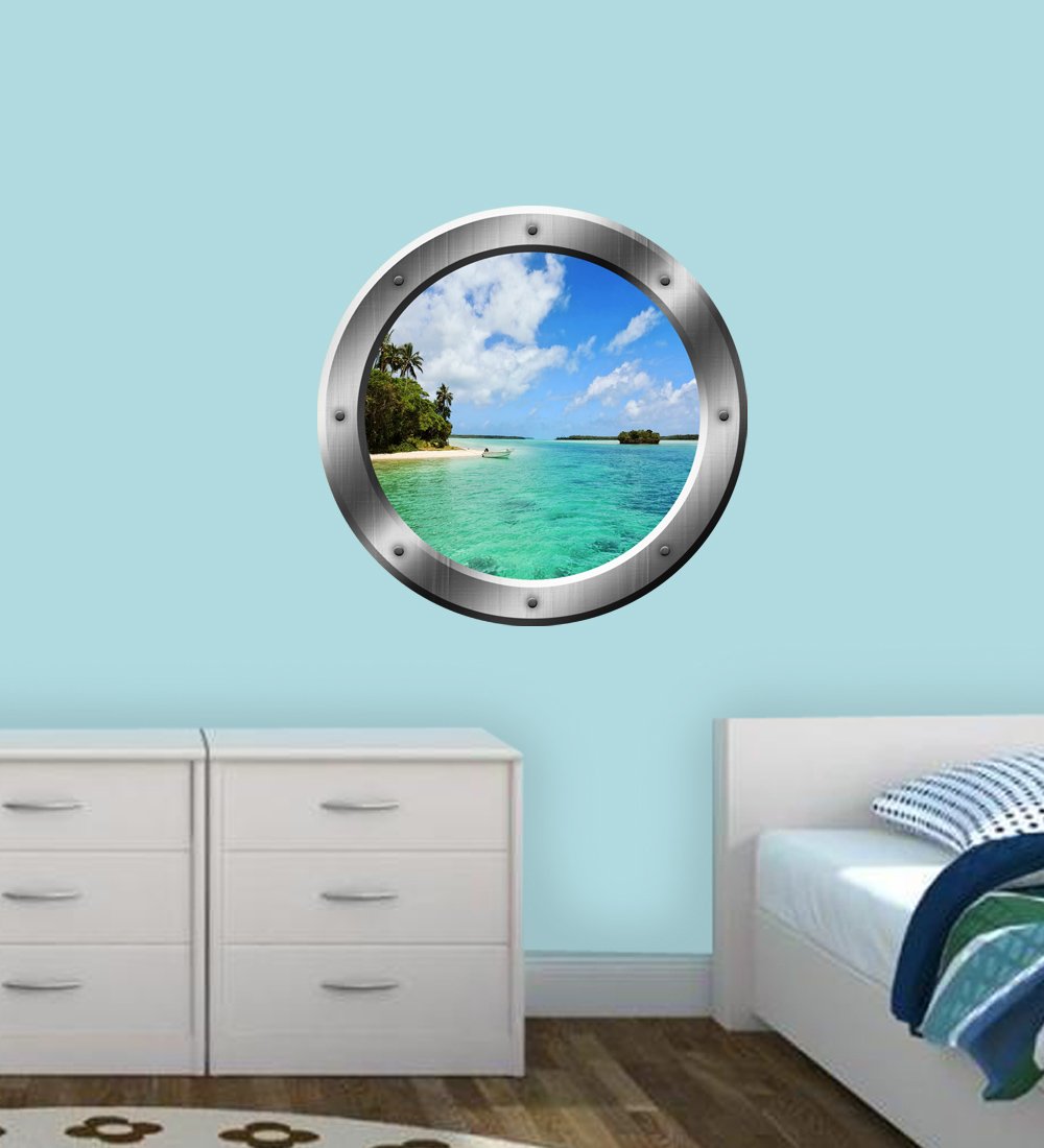 3D Ocean Wall Decal - Beach Porthole Peel and Stick Wall Sticker (20