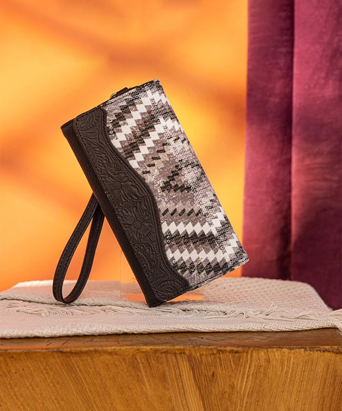 Montana West Sequined Aztec Wristlet Clutch Purse for Women | Stylish Crossbody Bag for Parties, Weddings & Evening Events