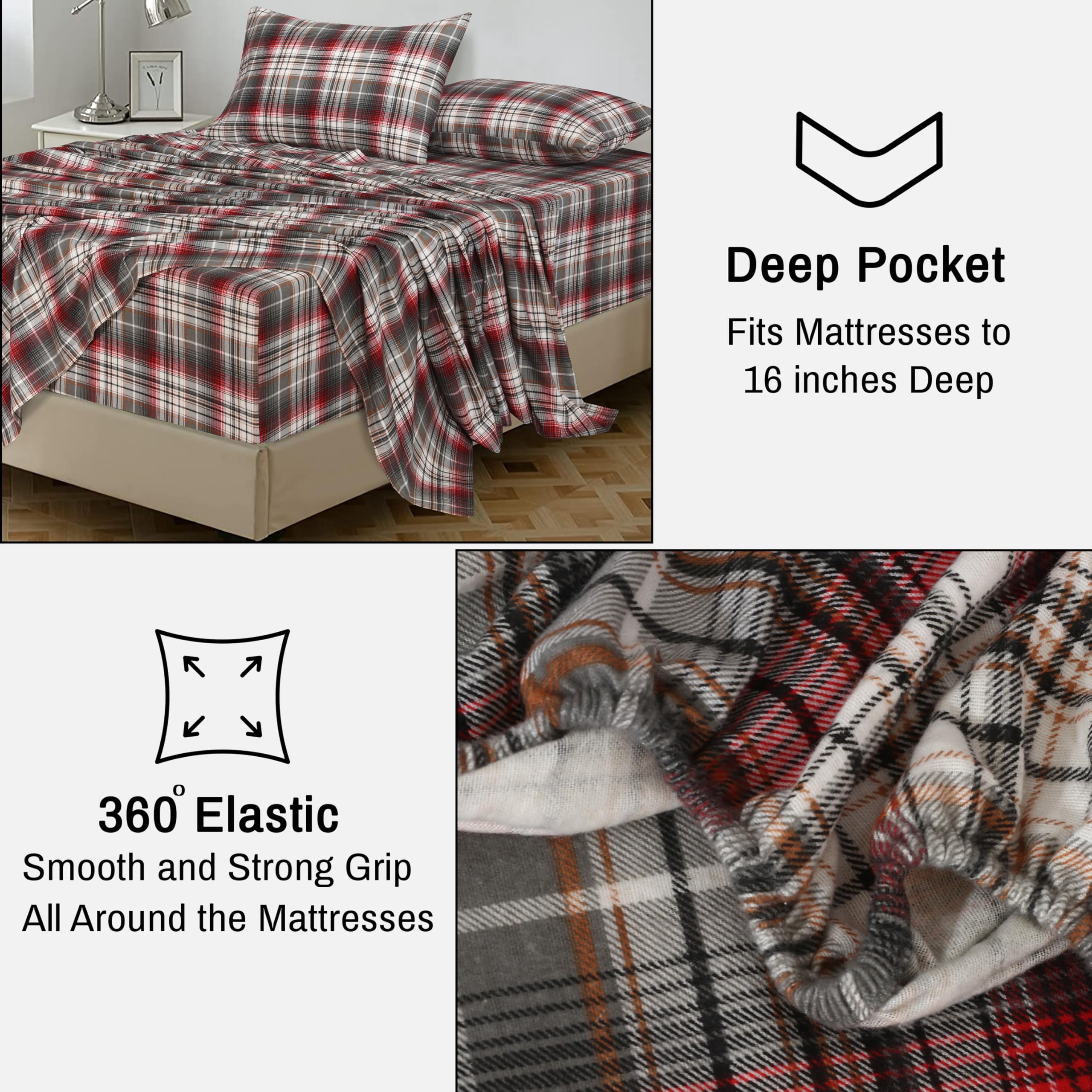 RUVANTI 100% Cotton Flannel Twin Sheet Set - Ultra Soft Double Brushed Bed Sheets with 16