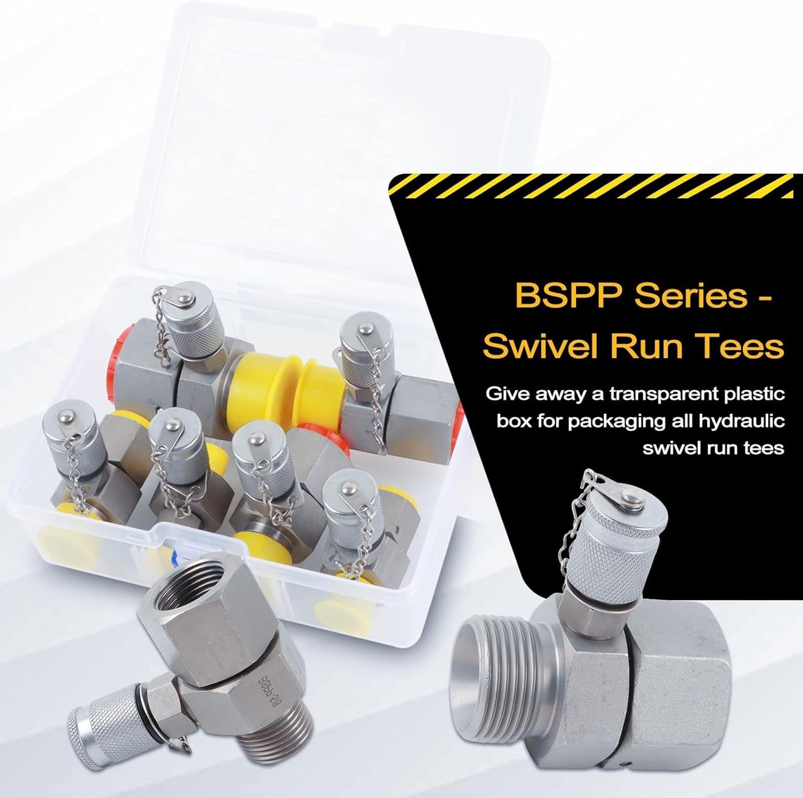 6 Pack BSPP Hydraulic Swivel Tee Fittings - High Pressure Hydraulic Connector Set for Excavator, Construction Equipment & Hydraulic Systems | Durable Couplings for Fluid Transfer, Testing & Maintenance