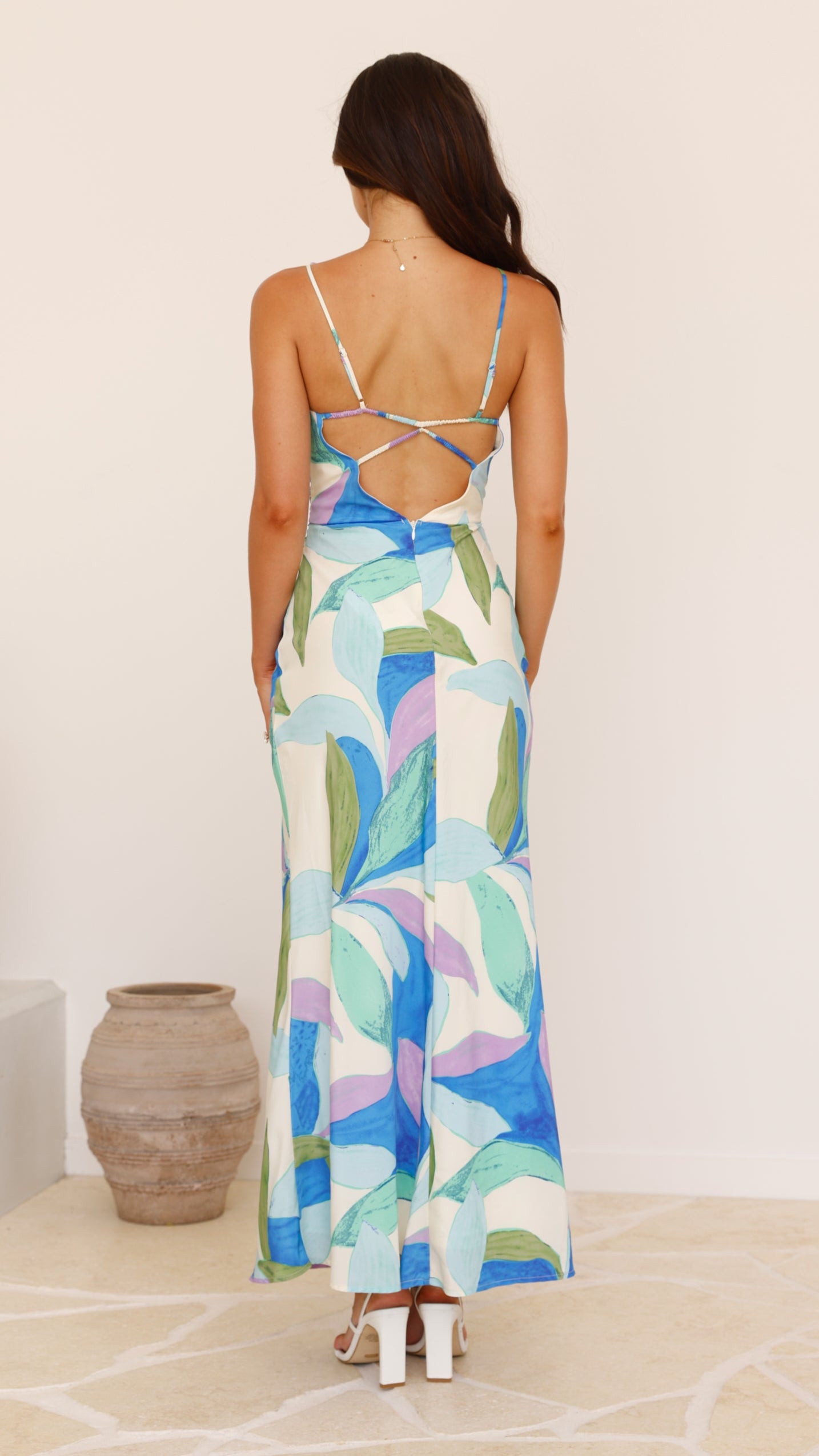Helenie Women's Maxi Dress - Flowy Long Summer Dress in Blue & Green, Perfect for Beach, Vacation, and Casual Outings