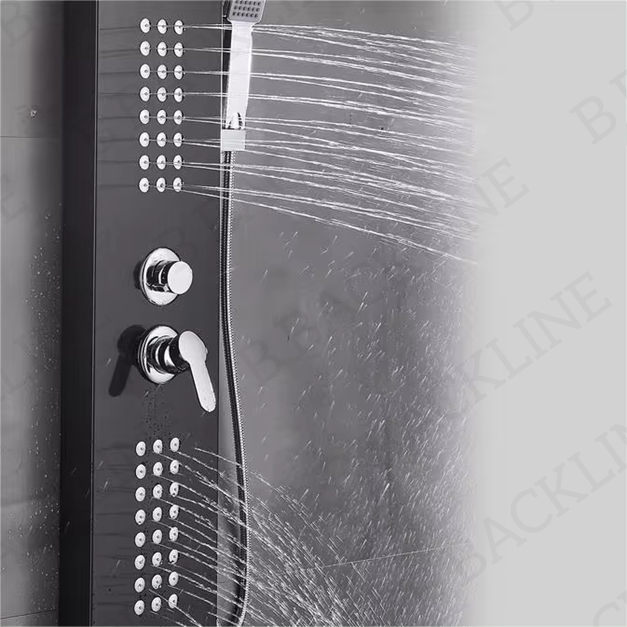 Stainless Steel Shower Panel Set - Dual Flow Overhead Waterfall & Handheld Shower Combo | Wall Mount Bathroom Shower System in Black Glossy Finish | Perfect for Spa-Like Experience & Modern Home Renovation