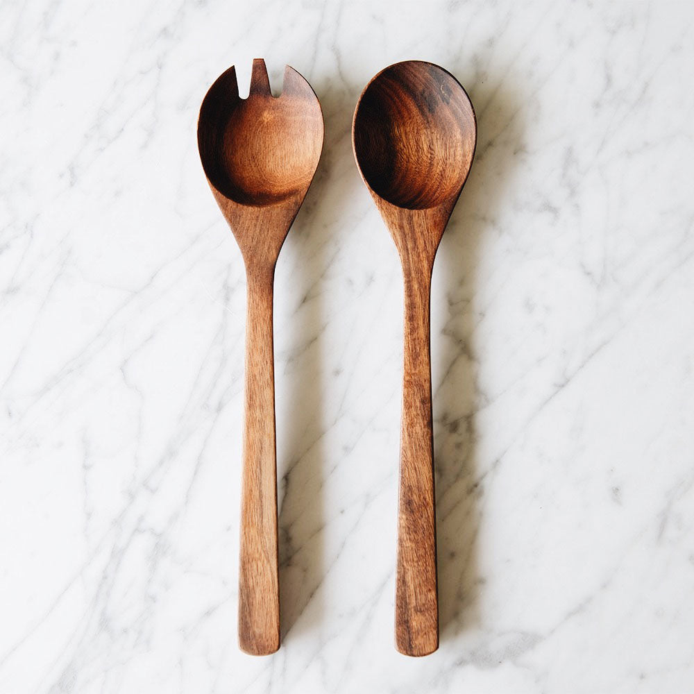Premium Acacia Wood Salad Servers Set - Natural Wooden Serving Utensils for Tossed Salads, Pasta, and Fruit - Eco-Friendly Kitchen Gift for Healthy Dining
