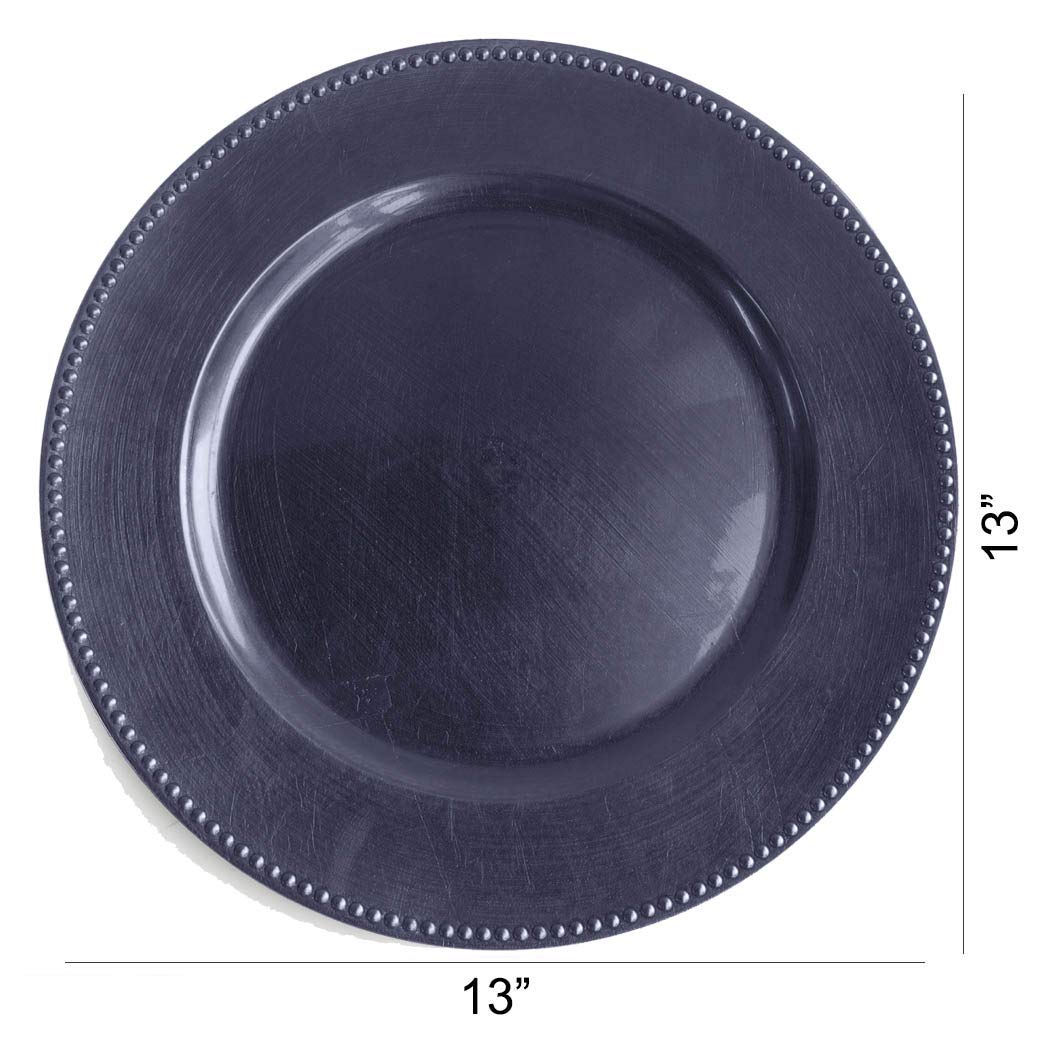 Tiger Chef 13-inch Navy Blue Beaded Round Charger Plates for Wedding & Formal Dining - Set of 96 Elegant Decorative Plate Chargers - Perfect for Banquets, Catering Events and Upscale Dinner Parties