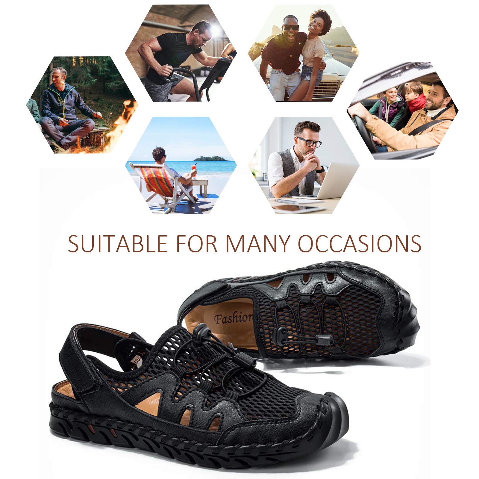 **Men's Leather Fisherman Sandals - Breathable Closed Toe Beach Shoes for Summer | Non-Slip Water Sandals for Hiking, Walking & Outdoor Activities | Handmade Comfortable Anti-Collision Athletic Slides**    *(Perfect for beach trips, hiking adventures, casual walks, and water sports – lightweight and durable for all-day wear!)*