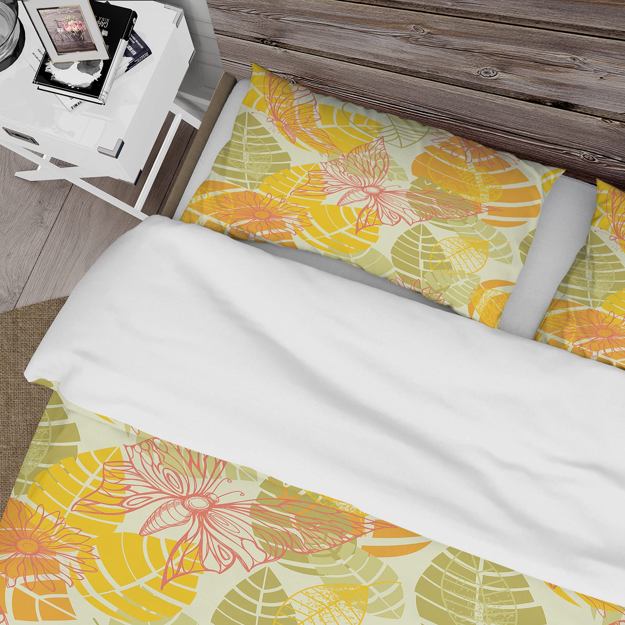 Vibrant Summer Butterfly & Colorful Leaves Duvet Cover Set - Abstract Floral Bedding for Bohemian & Nature-Inspired Bedrooms
