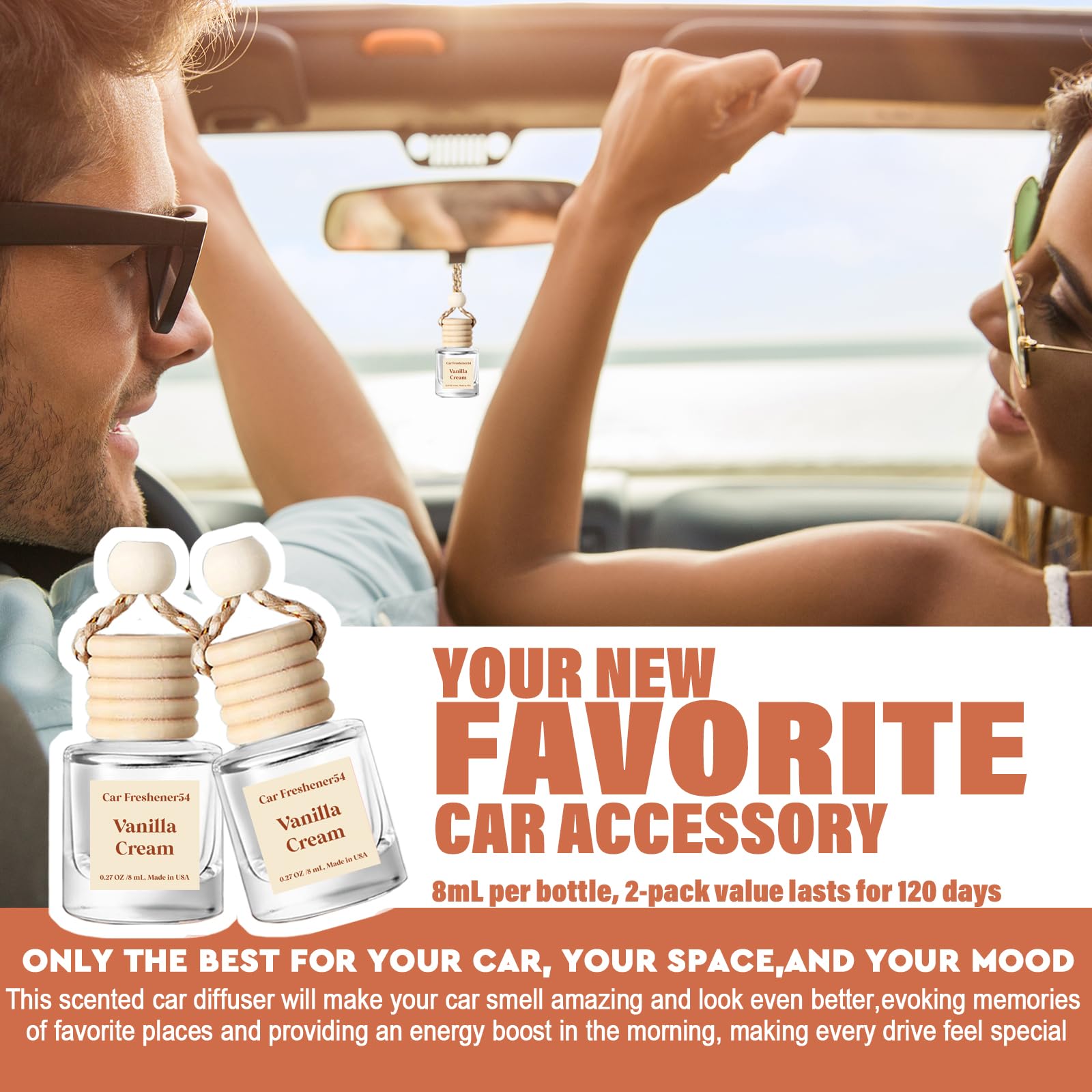 Premium Car Air Freshener Hanging - Essential Oil Diffuser for Vehicles | Long-Lasting Fragrance | Cute Car Accessories for Women | Made in USA | Perfect for Daily Commute & Road Trips