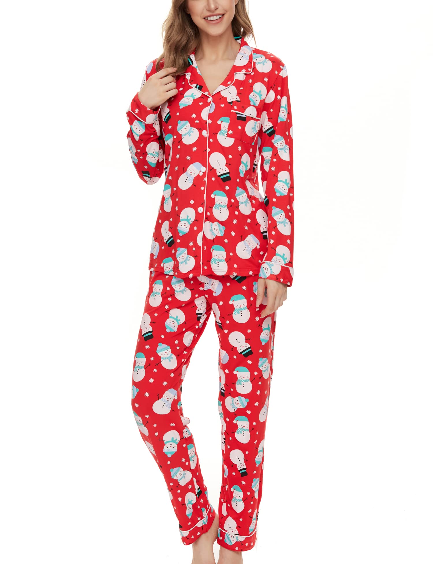 SWOMOG Women's Soft Long Sleeve Pajama Set - Button Down Sleepwear & Lounge PJS for Comfortable Nightwear - Perfect for Sleeping, Relaxing at Home, and Gift Giving