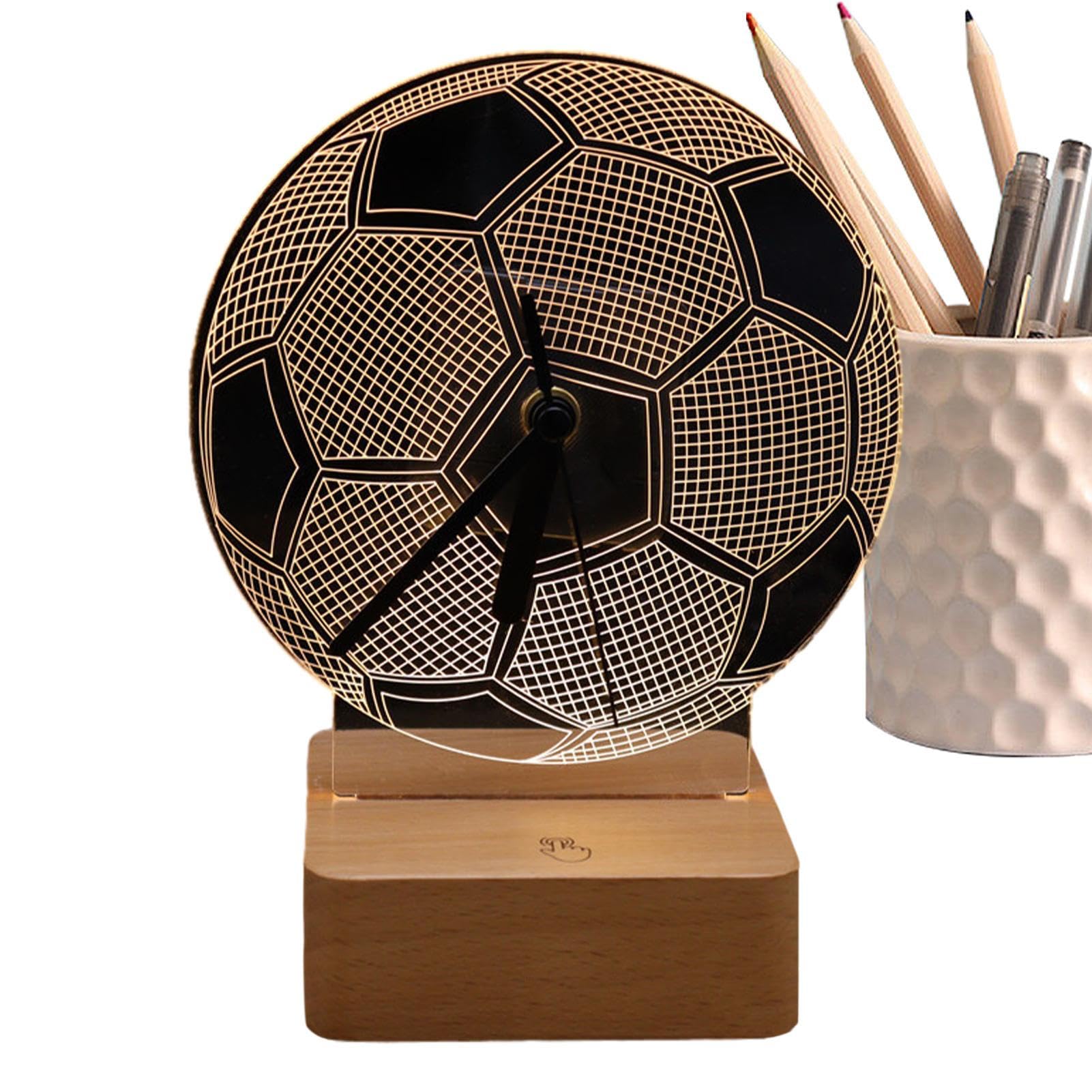 Soccer Desk Lamp with Wooden Base - Touch Control Acrylic Football Night Light for Boys Room Decor - Perfect Gift for Soccer Fans, Bedroom, Study & Game Room Lighting