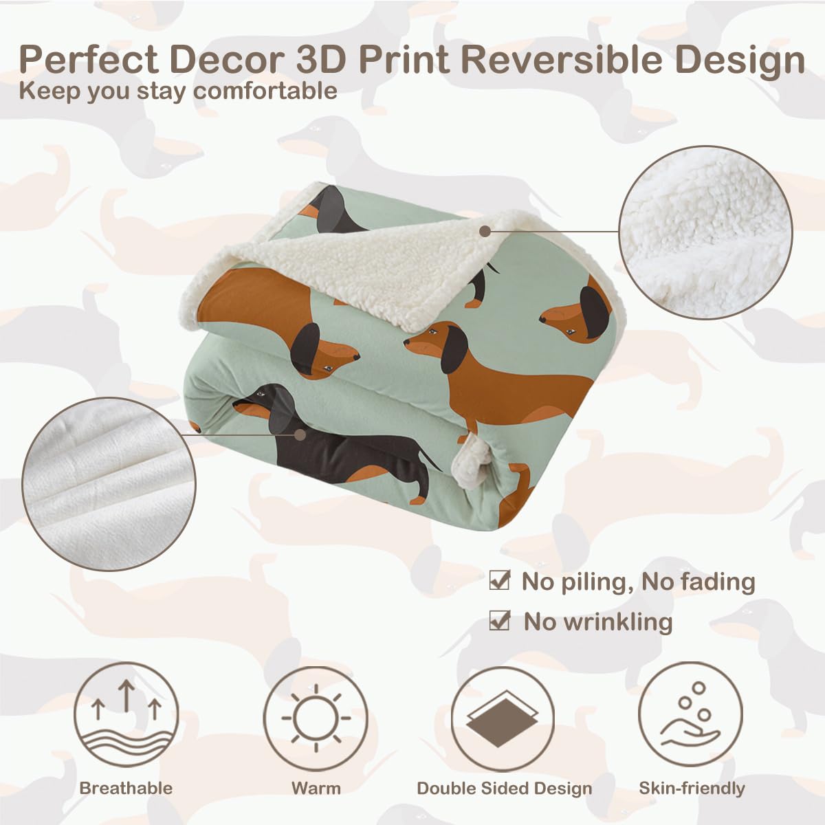 **Soft Dachshund Fleece Throw Blanket 50