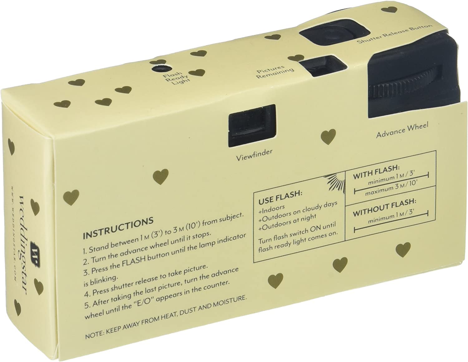 Weddingstar Disposable Camera with Flash - Ivory & Gold Hearts Design (10 Pack) for Wedding, Party, Anniversary & Special Events Photography