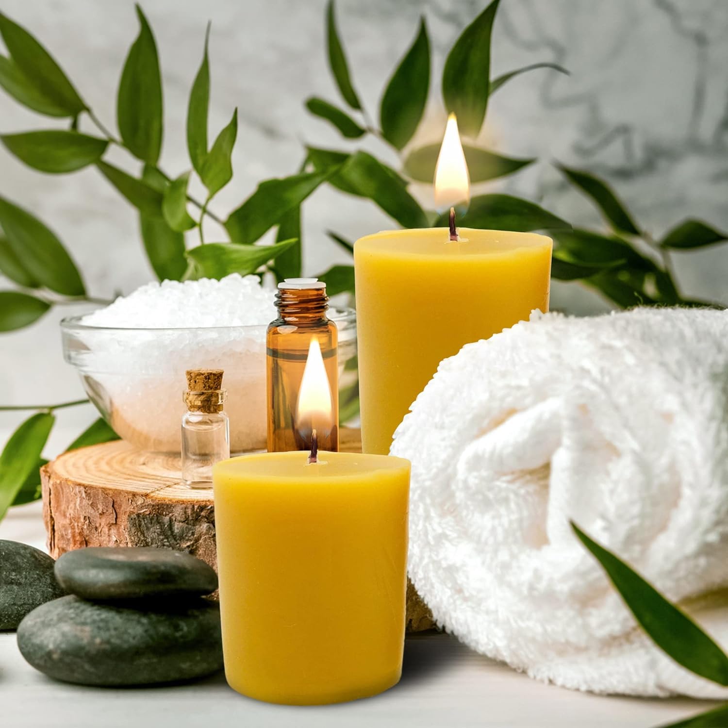 4 Pack Pure Beeswax Votive Candles - 100% Natural Unscented with Light Honey Aroma - 15 Hour Burn Time - Eco-Friendly for Home Decor, Wedding Centerpieces & Relaxation
