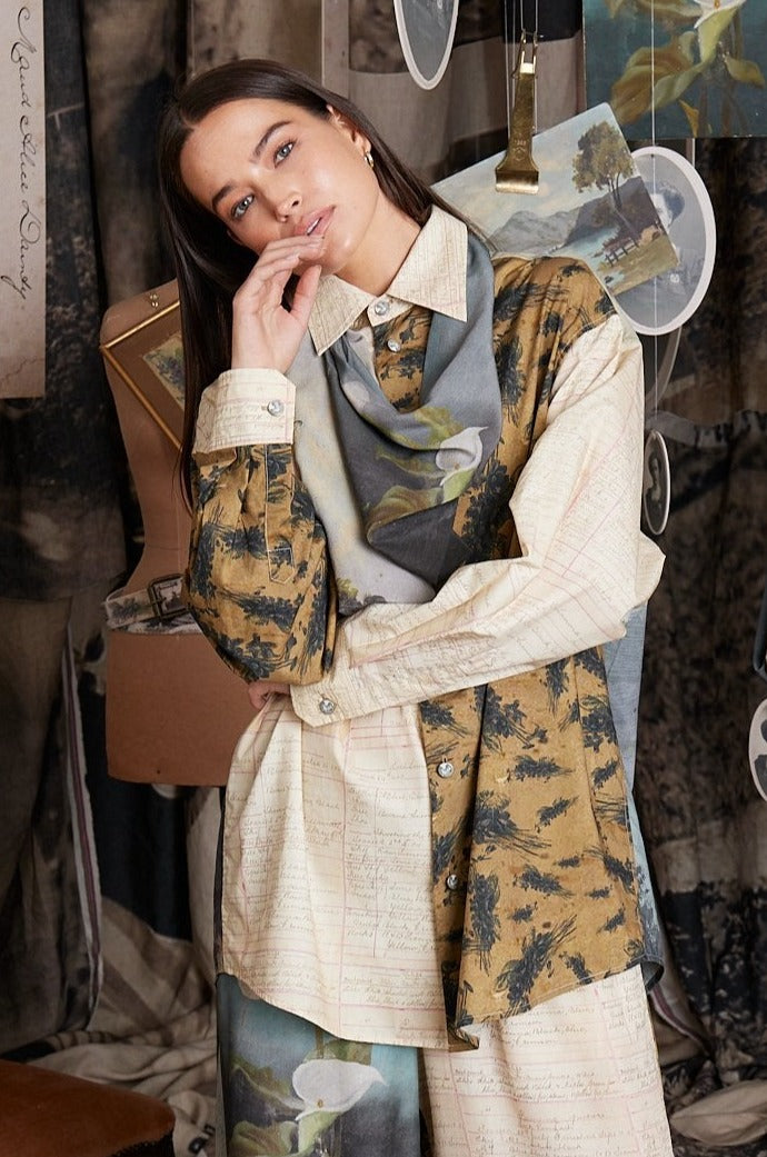 Maud Alice Dainty Artworks Cotton Poplin Shirt with Scarf - Elegant Floral Print Blouse for Women | Perfect for Office Wear, Date Nights & Spring Outfits