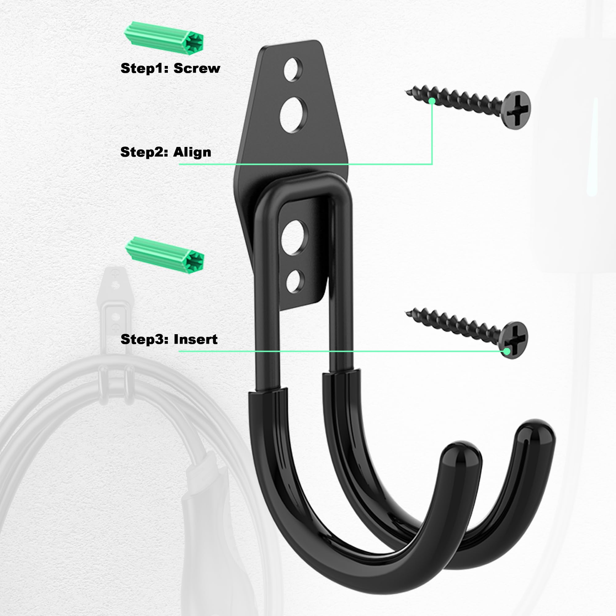 Heavy Duty Steel EV Charger Holder Wall Mount - J-Hook Electric Vehicle Charger Cord Organizer for Tesla, Nissan, Chevy - Indoor & Outdoor Use - Perfect for Garage, Driveway & Parking Lot Charging
