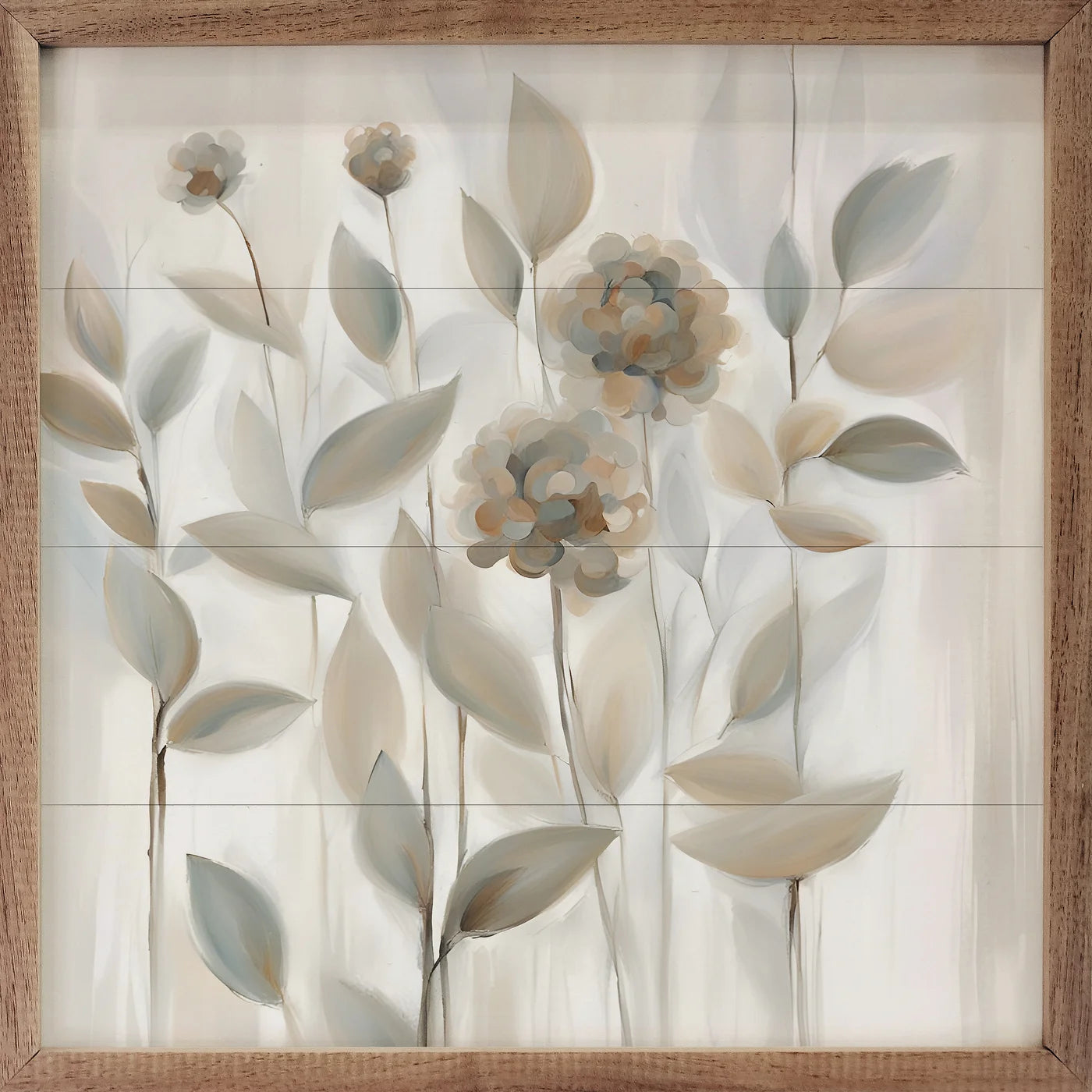 Elegant Tan Wood Framed Floral Wall Art Print - Perfect for Living Room, Bedroom & Office Decor