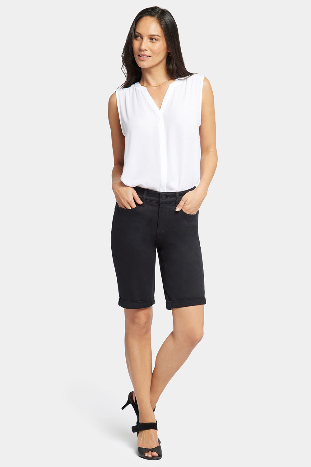 Briella Women's 10 Inch Denim Shorts - Petite Size, Black - Perfect for Summer Outfits, Casual Wear & Beach Vacations