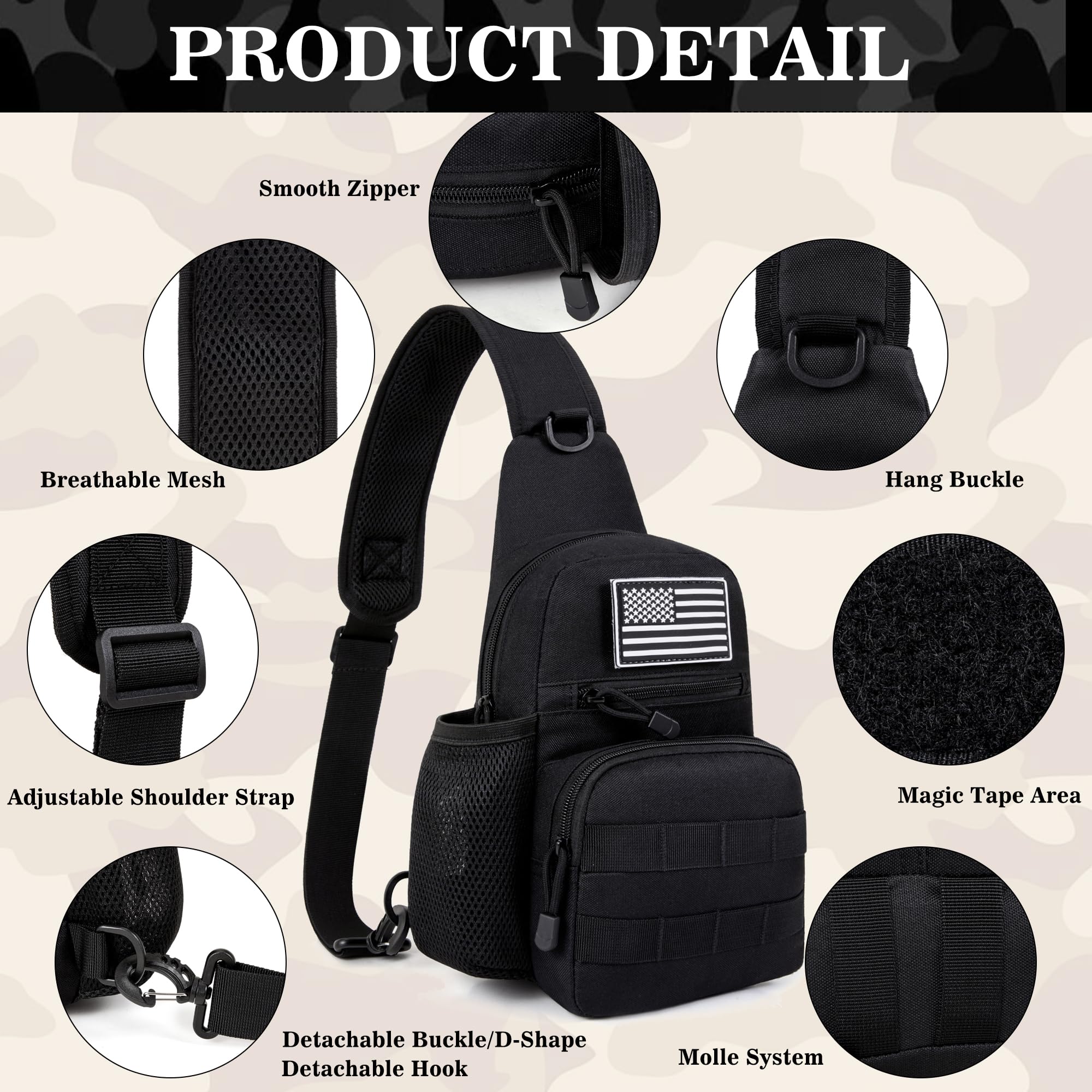 Tactical Backpack for Men - Military Molle Sling Chest Pack, Durable Outdoor Daypack for Hiking, Travel, Sports & Range - Perfect for EDC, Camping & Adventure (Black)