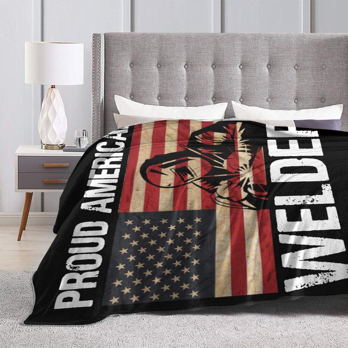 Proud American Welder Flag Throw Blanket - Ultra Soft Micro Fleece Blanket for Bed, Couch & Living Room - 60x50 Inch Cozy Blanket for Movie Nights, Camping & Home Decor