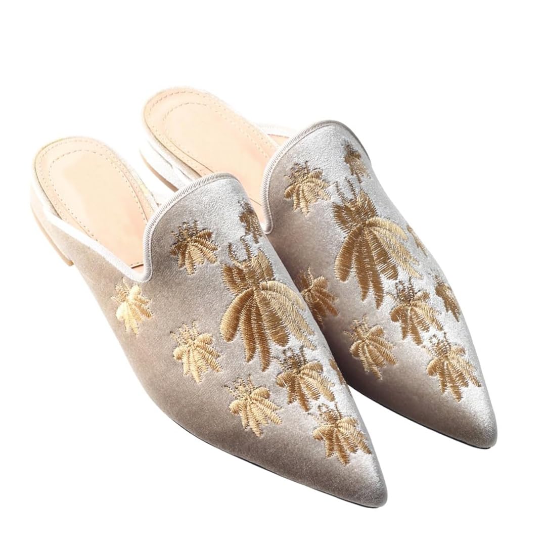 Women's Backless Comfort Slip-On Casual Flats - Embroidered Mule Slippers for Home, Office & Travel | Breathable & Lightweight Summer Shoes
