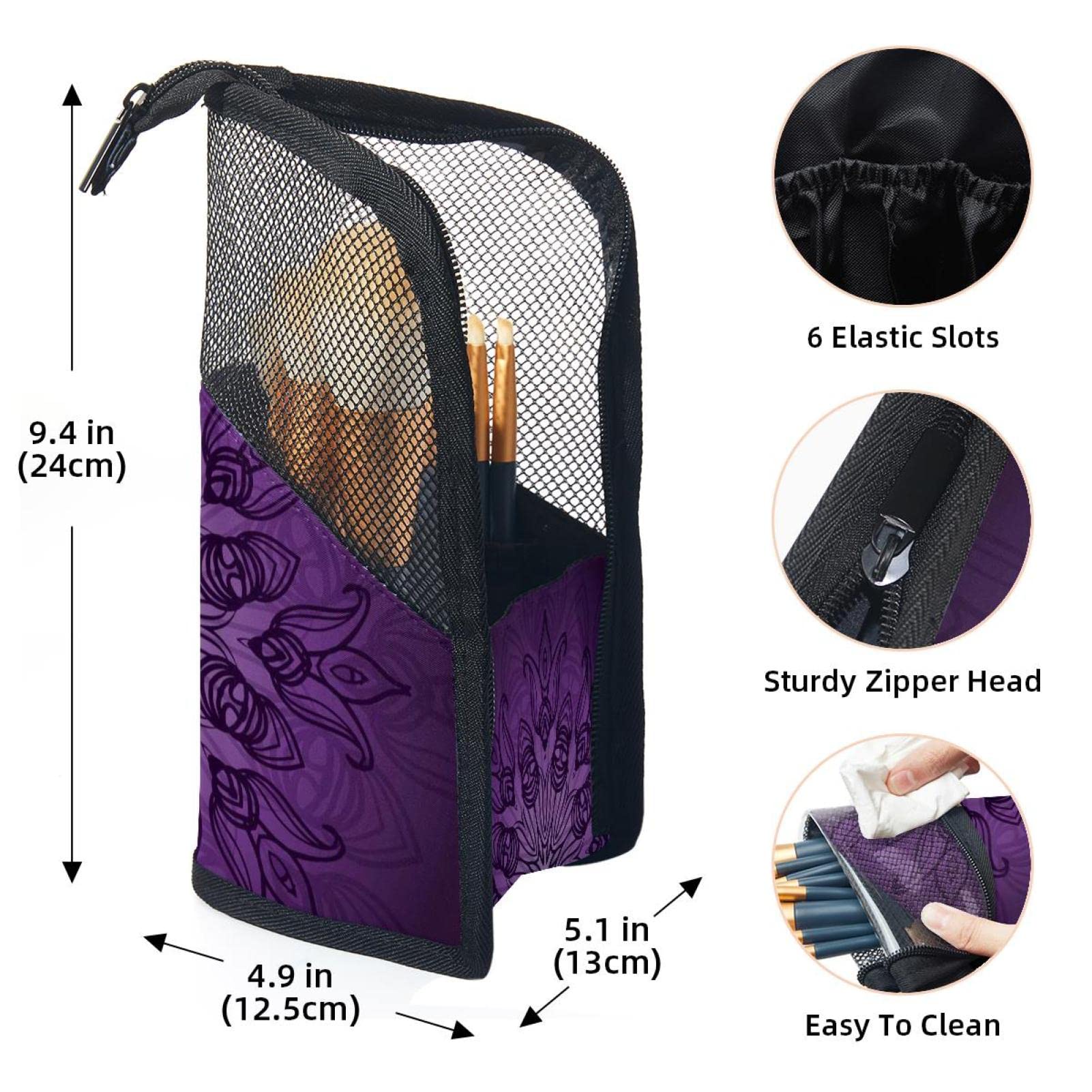 12-Piece Makeup Brush Organizer Bag - Purple Mandala Skull Flower Design, Portable Cosmetic Brush Holder Case for Travel & Home Storage | Perfect for Makeup Artists & Beauty Enthusiasts