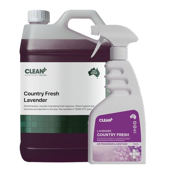 Clean Plus Country Fresh Lavender Air Freshener & Sanitizer Spray - Eliminate Odors & Disinfect for Home, Office, Car & Bathroom Use