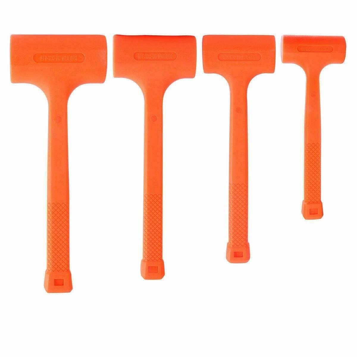 4-Piece Dead Blow Hammer Set (1lb, 2lb, 3lb, 4lb) - Neon Orange, Spark & Rebound Resistant - Perfect for Auto Repair, Metalworking & Woodworking Projects