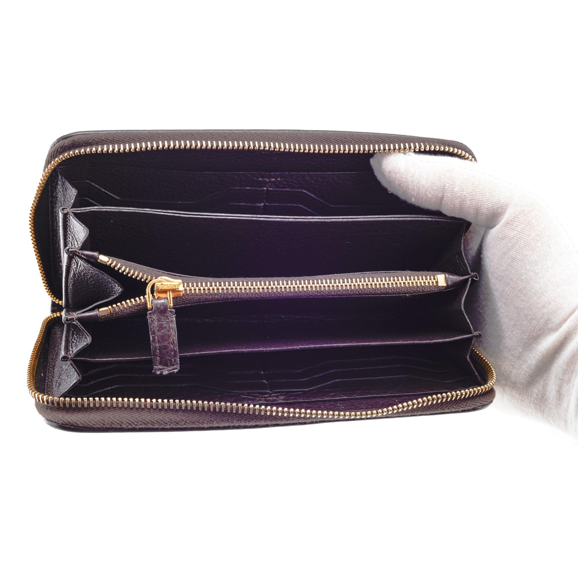 Tom Ford Brown Logo Zippy Wallet - Genuine Leather Luxury Wallet for Men - Perfect for Everyday Use, Business & Travel