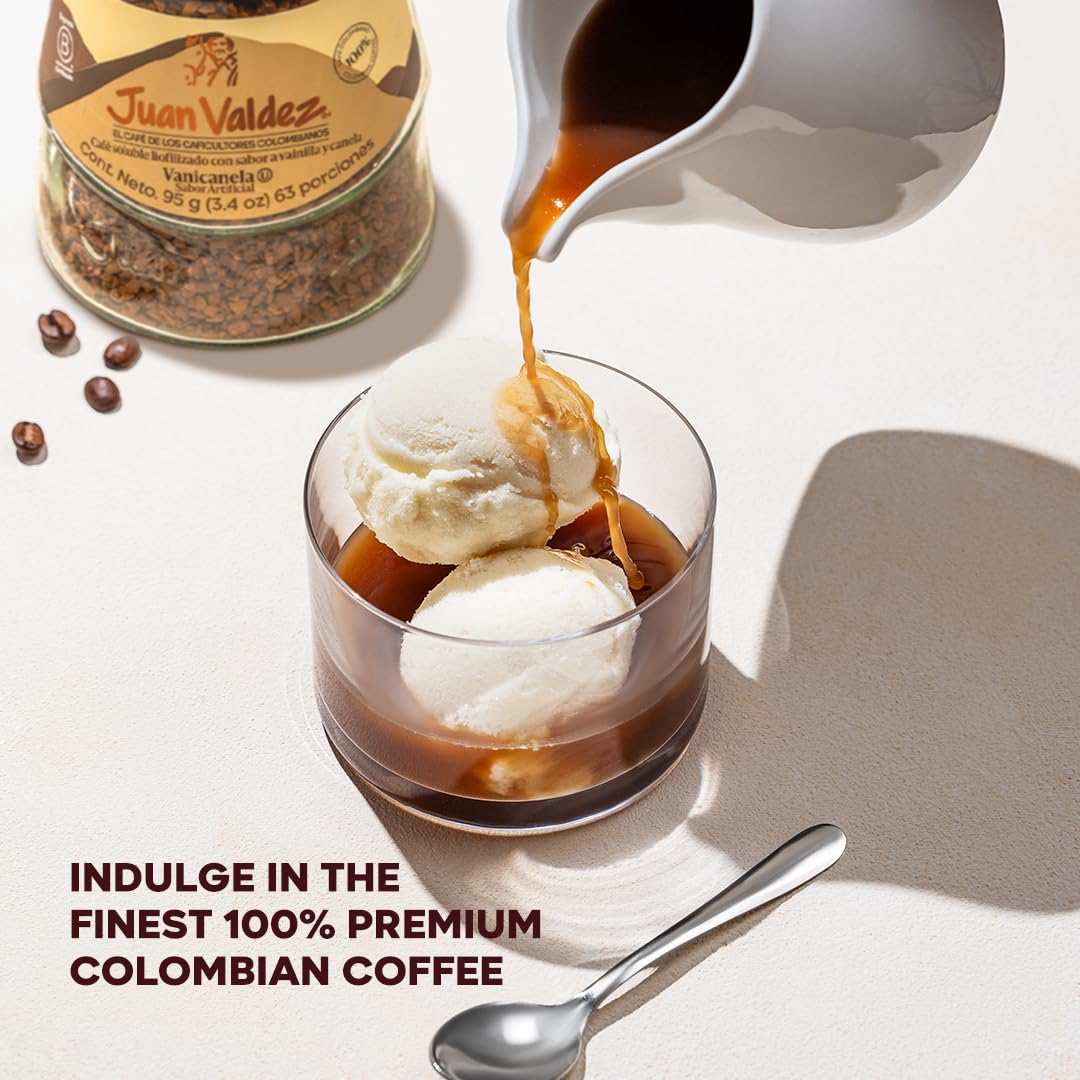 Juan Valdez Vanilla-Cinnamon Flavored Freeze Dried Coffee 3.35oz (95g) - 100% Premium Colombian Instant Coffee for Home, Office & Travel