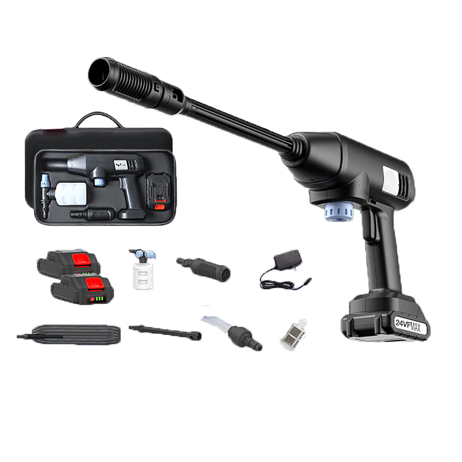 24V Cordless Power Washer Gun with 5-in-1 Adjustable Nozzle - High Pressure Washer for Cars, Fences, Patio, Driveway & Pool Cleaning - Perfect for Home, Garage and Outdoor Use