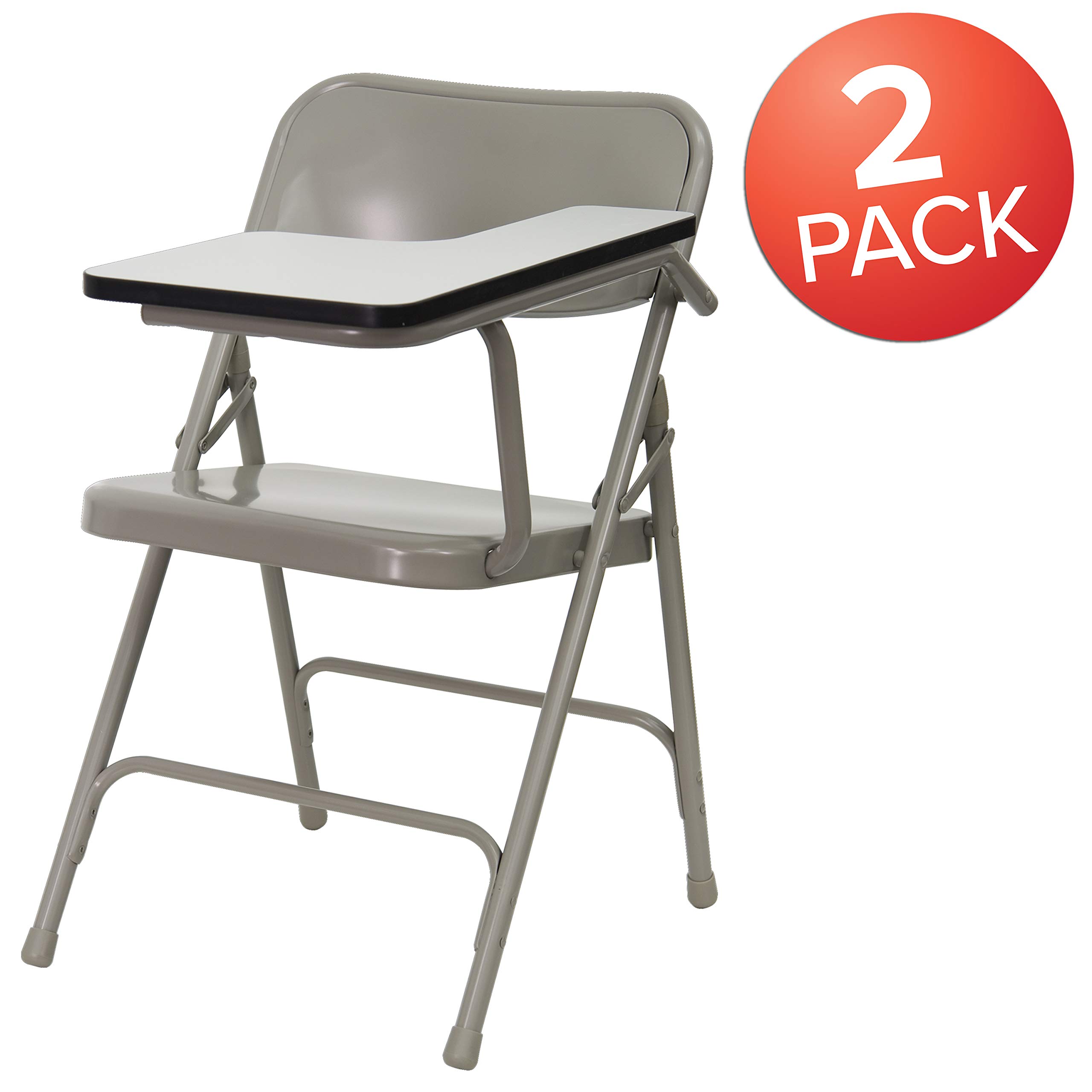 2 Pack Premium Steel Beige Folding Chair with Left-Handed Tablet Arm - Heavy Duty Event Chairs for Weddings, Conferences & Outdoor Gatherings