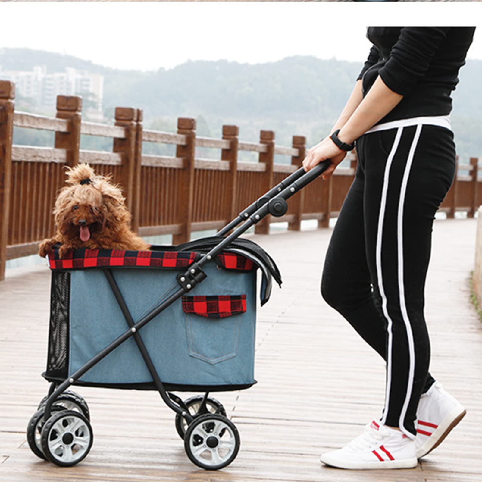 Foldable 4-Wheel Dog Stroller with Adjustable Handle & Storage Space - Lightweight Pet Carrier for Small & Medium Dogs - Perfect for Outdoor Walks, Vet Visits & Shopping Trips