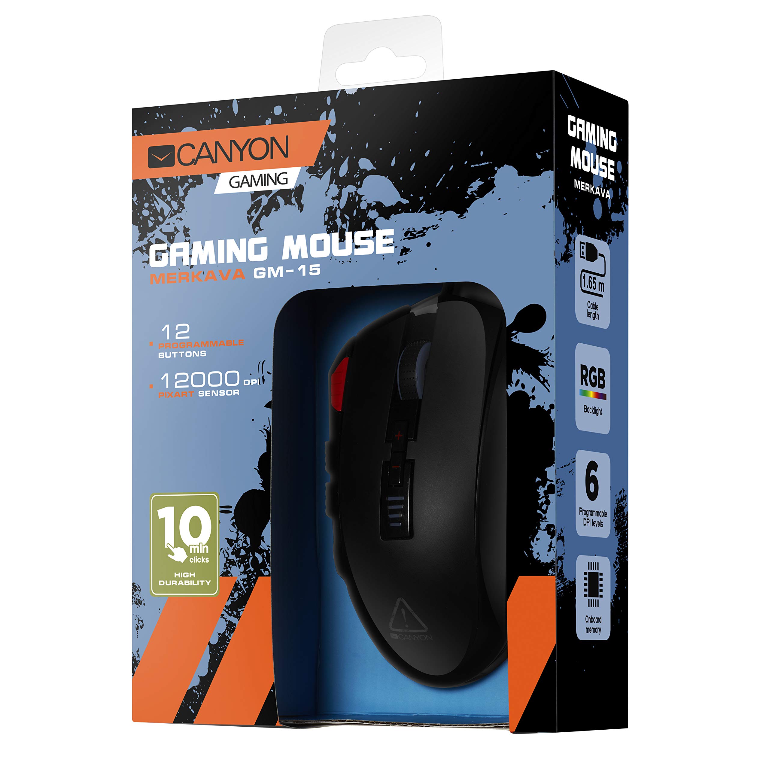 CANYON Merkava Pro Gaming Mouse - 12 Programmable Buttons, 12000 DPI Adjustable Optical USB Mouse for PC - Perfect for FPS, MOBA & MMO Games - Black