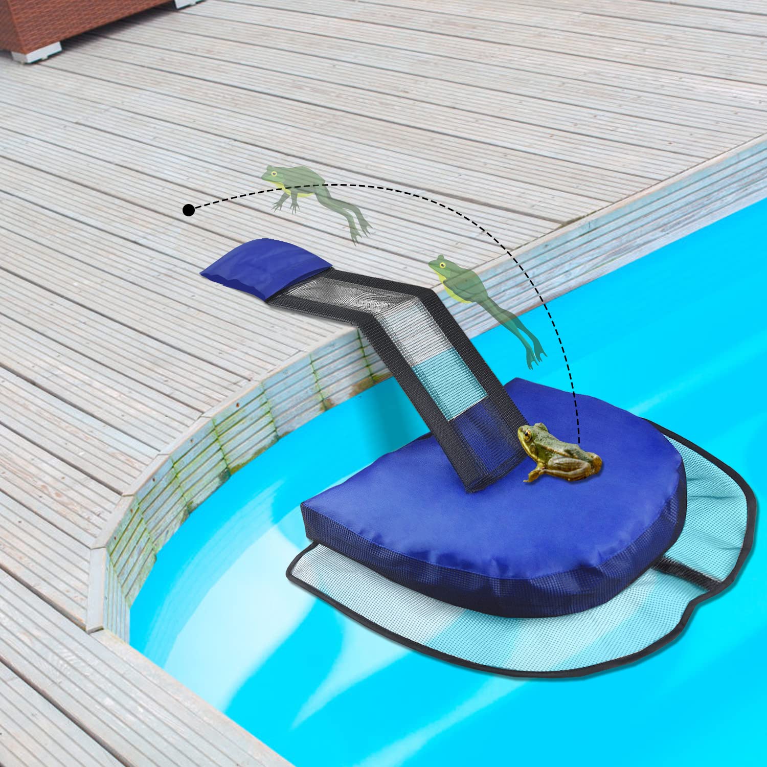 2 Pack Animal Saving Escape Ramp for Pools and Spas - Frog & Small Animal Rescue Floating Ramp with Inflator (Blue) - Perfect for Backyard Pools, Hot Tubs & Outdoor Water Safety