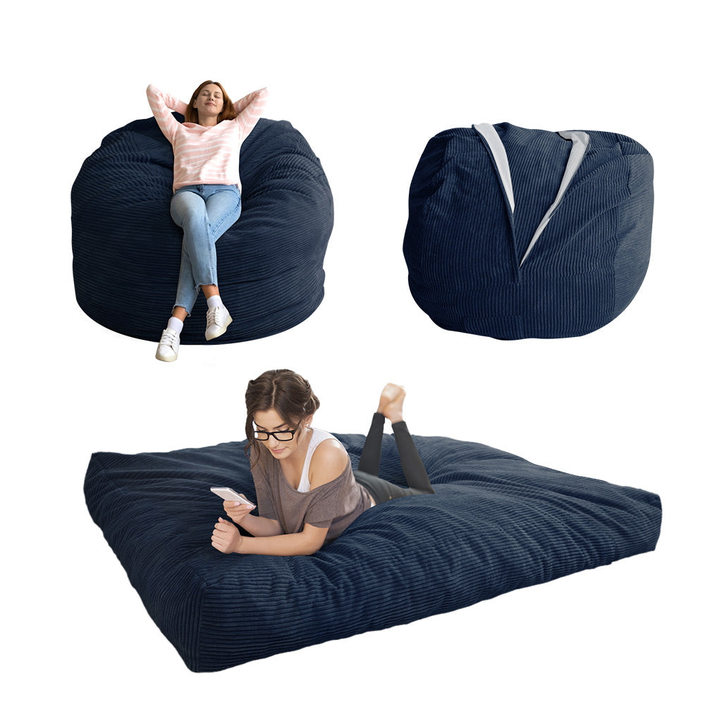MAXYOYO 4ft Convertible Bean Bag Bed - Corduroy Oversized Bean Bag Chair with Removable Cover, Navy Blue | Perfect for Living Room Lounging, Bedroom Relaxation & Dorm Room Comfort