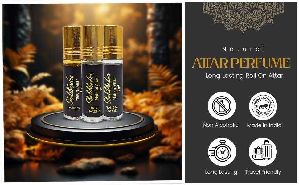 Shalibhadra Fresh Flower Attar Perfume - 100% Natural Alcohol-Free Long-Lasting Fragrance for Men & Women, Roll-On Essential Oil Perfume Gift Set (6ml) - Perfect for Daily Wear, Special Occasions & Aromatherapy