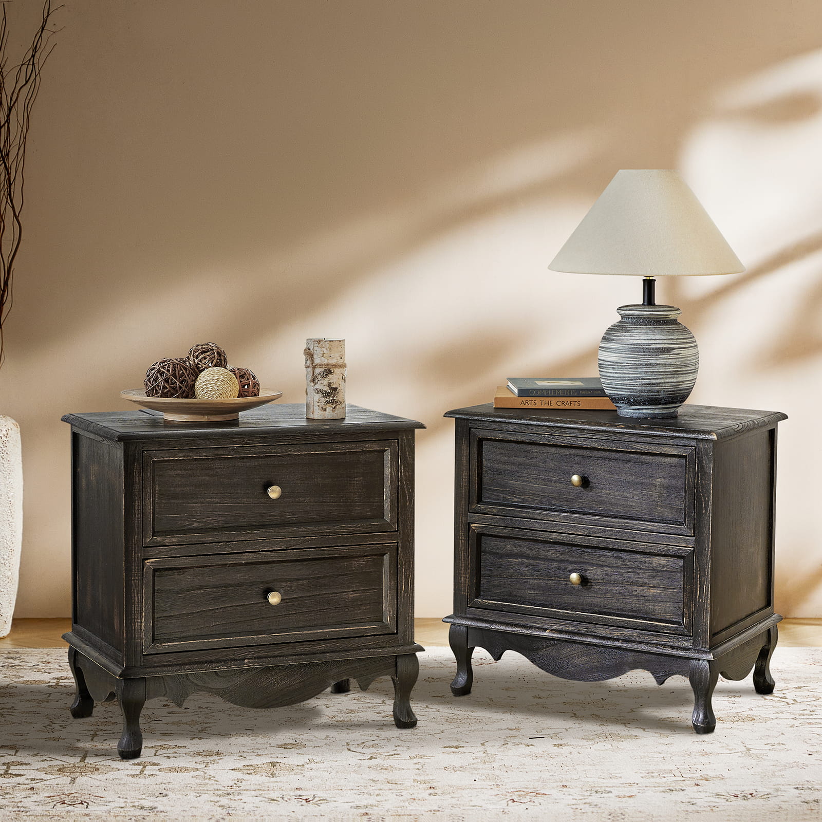 Galatea 24 Inch Tall 2-Drawer Nightstand Chest - Modern Bedside Table with Optional Styles for Bedroom, Living Room, or Office Storage