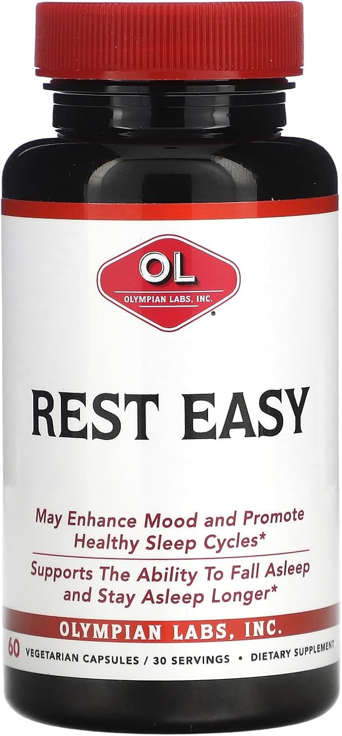 Olympian Labs Rest Easy Melatonin & Herbal Sleep Supplement - 60 Vegan Capsules for Deep Sleep & Relaxation | Natural Sleep Aid for Stress Relief & Nighttime Wellness